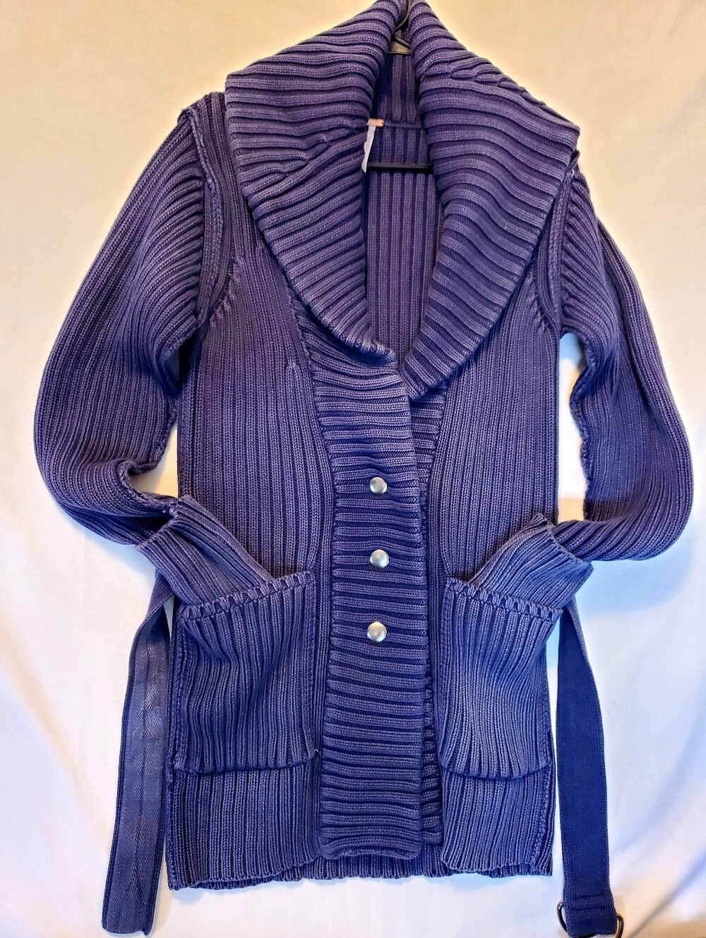 Nwot!!! Free People Ryanne Blue Ribbed Shawl-Collar Button Cardigan Womens Small